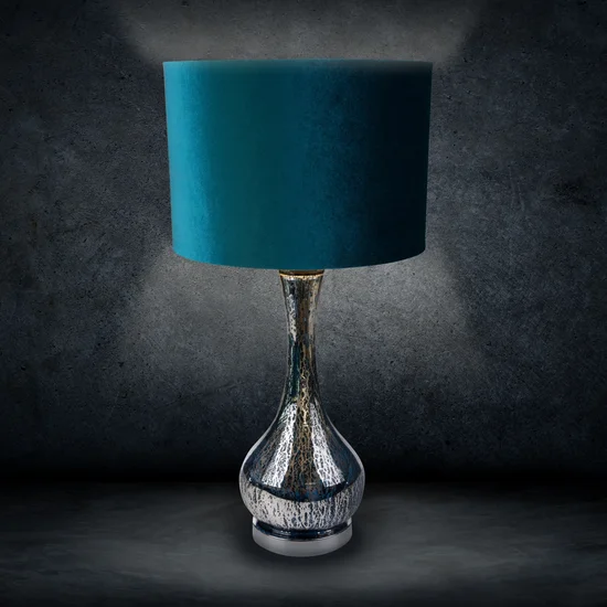 Lampa stołowa ADA na szklanej podstawie z turkusowego szkła z welwetowym abażurem - ∅ 36 x 69 cm - turkusowy