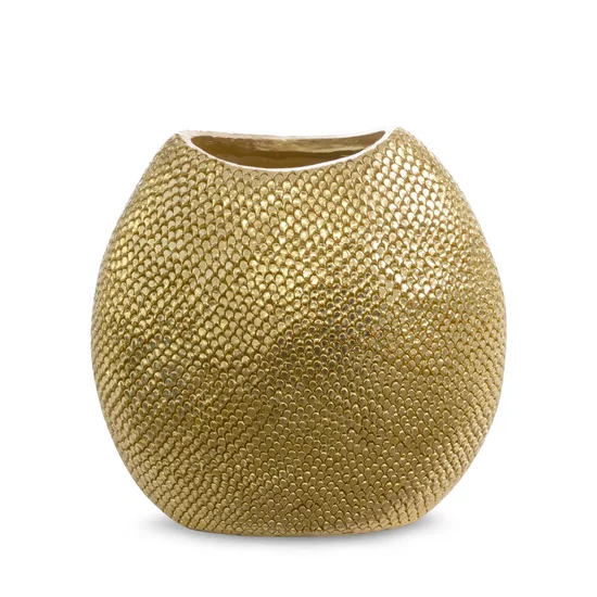 Wazon ceramiczny SELMA z wytłaczanym wzorem złoty - 15 x 10 x 15 cm - złoty
