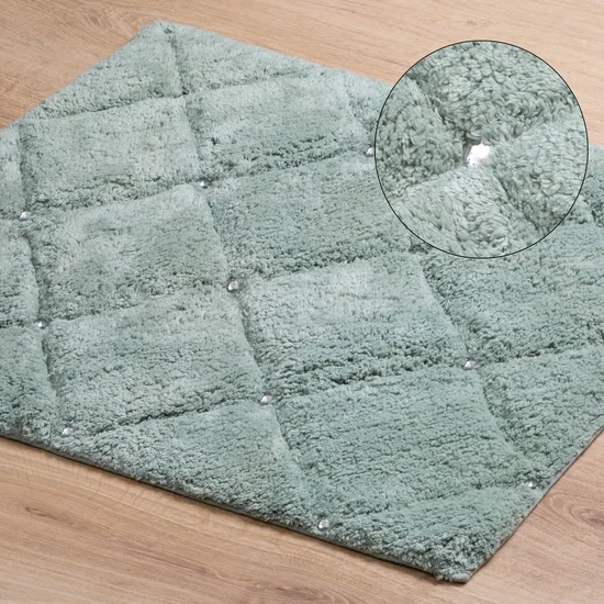 Miękki bawełniany dywanik CHIC zdobiony geometrycznym wzorem z kryształkami - 60 x 90 cm - miętowy