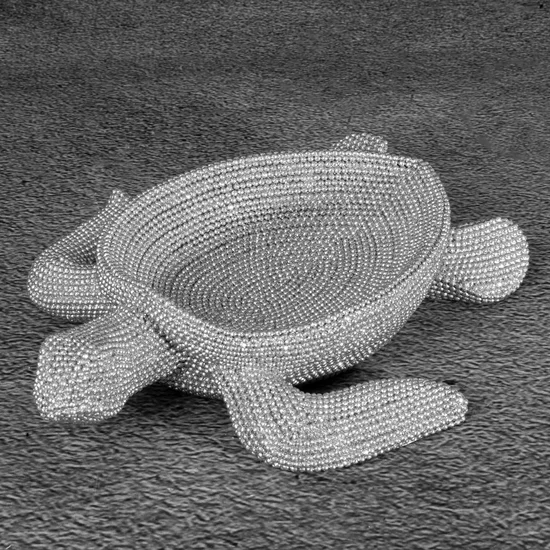 Żółw - figurka dekoracyjna ELDO o drobnym strukturalnym wzorze, srebrna - 20 x 9 x 6 cm - srebrny