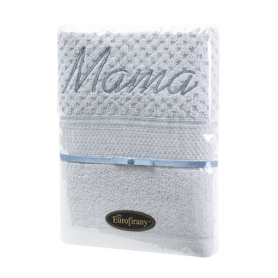 Zestaw prezentowy - ręcznik z haftem MAMA - 20 x 25 x 5 cm - jasnoszary