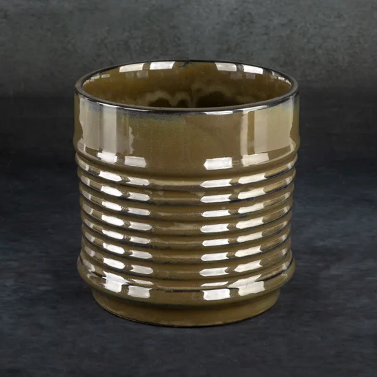 Donica ceramiczna SAMI minimalistyczna, o kształcie walca ze żłobieniami - ∅ 17 x 17 cm - brązowy