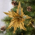 Świąteczny kwiat dekoracyjny z welwetowej tkaniny zdobiony koralikami i brokatem - 28 cm - złoty 1