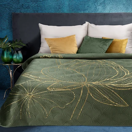 EUROFIRANY PREMIUM narzuta LOTOS 4 ze złotym nadrukiem kwiatu lotosu pikowana metodą hot press EUROFIRANY PREMIUM narzuta LOTOS 4 ze złotym nadrukiem kwiatu lotosu pikowana metodą hot press - 220 x 240 cm