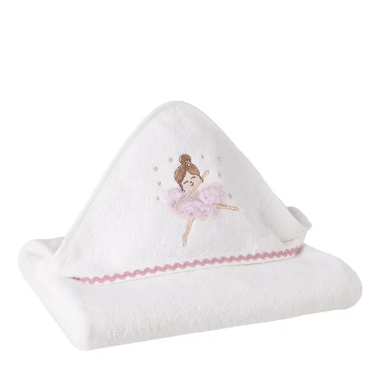Ręcznik BABY z aplikacją z baletnicą z efektem 3D i kapturem - 75 x 75 cm - biały