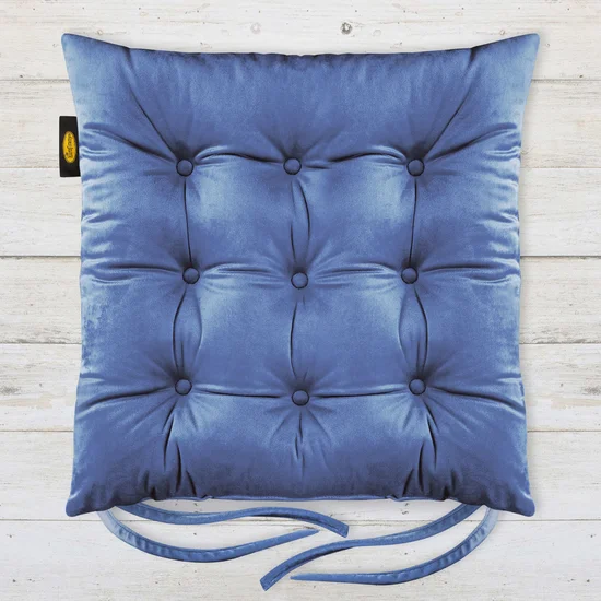 Dwustronna welwetowa poduszka siedziskowa na krzesło z dziewięcioma pikowaniami - 40 x 40 x 6 cm - niebieski