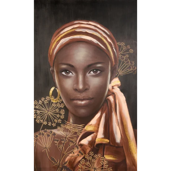 Obraz MYSTERY portret kobiety w chuście ręcznie malowany na płótnie - 60 x 100 cm - brązowy