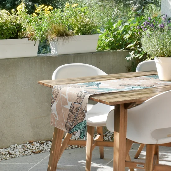 Bieżnik GARDEN na taras oraz balkon z wodoodpornej tkaniny z motywem liści bananowca - 40 x 140 cm - beżowy