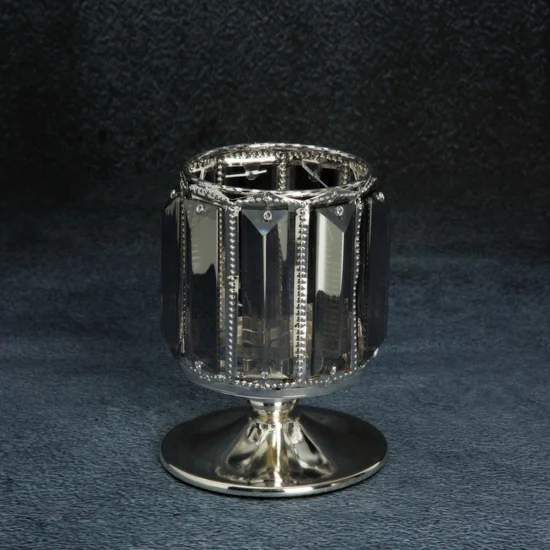 Świecznik dekoracyjny RONI z kryształu - ∅ 10 x 14 cm - srebrny