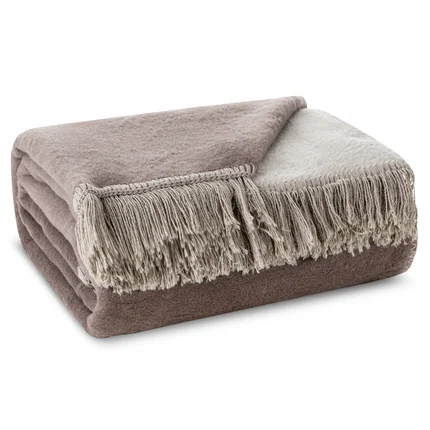 Koc DUO dwukolorowy bawełniano-akrylowy z frędzlami, dwustronny Koc DUO dwukolorowy bawełniano-akrylowy z frędzlami, dwustronny - 150 x 200 cm