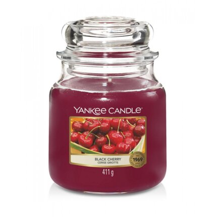 YANKEE CANDLE - Średnia świeca zapachowa w słoiku - Black Cherry ∅ 11 x 13 cm czerwony