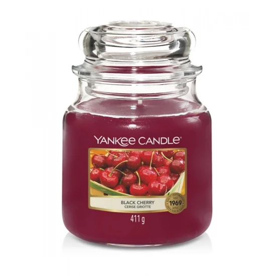 YANKEE CANDLE - Średnia świeca zapachowa w słoiku - Black Cherry - ∅ 11 x 13 cm - czerwony