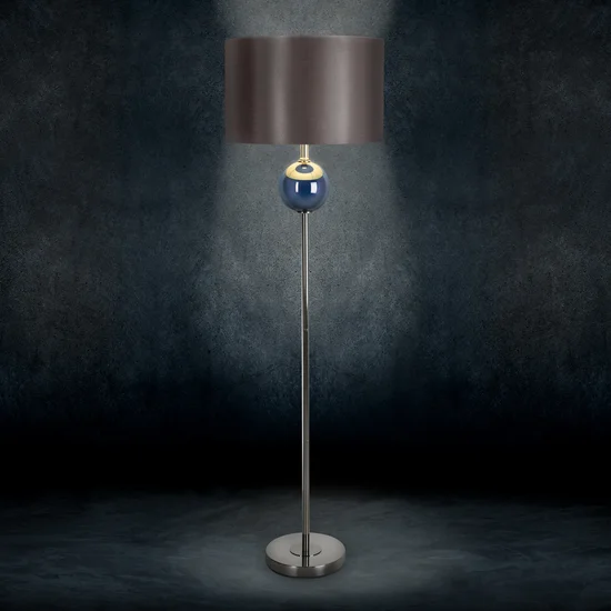 Lampa stojąca MERRY z podstawą łączącą szkło i metal z welwetowym abażurem - ∅ 46 x 157 cm - grafitowy