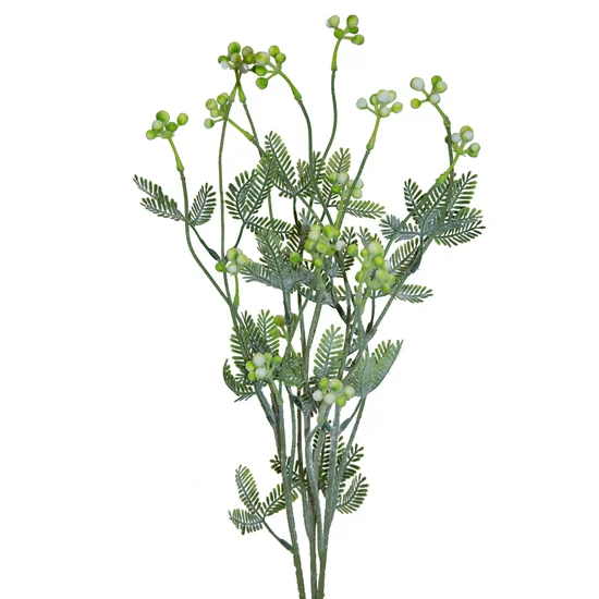 GAŁĄZKA OZDOBNA Z DROBNYMI KULECZKAMI, kwiat sztuczny dekoracyjny - 57 cm - zielony