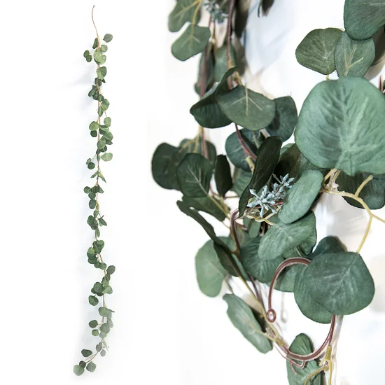 GIRLANDA Z LIŚCI EUKALIPTUSA, kwiat sztuczny dekoracyjny - dł. 190 cm śr. liść 7 cm - zielony