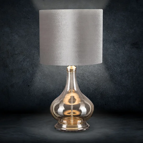 Lampa stołowa NELL na podstawie łączącej szkło i metal z welwetowym abażurem - ∅ 32 x 61 cm - popielaty