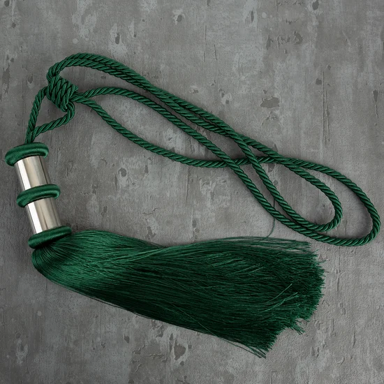 Dekoracyjny sznur JOLIE do upięć z chwostem z metalowymi obrączkami - 78 x 38 cm - turkusowy
