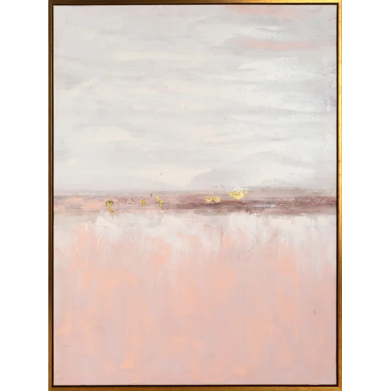 Obraz ILLUSION 4 abstrakcyjny ręcznie malowany na płótnie w złotej ramce - 60 x 80 cm - różowy