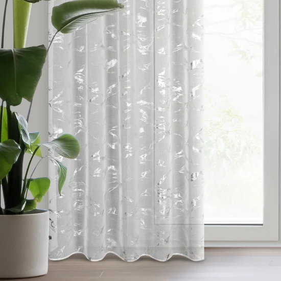 Dekoracja okienna  ALINA z etaminy zdobiona błyszczącym marmurkowym wzorem - 140 x 270 cm - biały