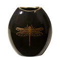 Wazon ceramiczny z nadrukiem złotej ważki - 22 x 12 x 25 cm - czarny 2