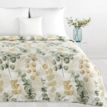DESIGN 91 Narzuta FLOWER 4 z nadrukiem malowanych pędzlem liści DESIGN 91 Narzuta FLOWER 4 z nadrukiem malowanych pędzlem liści - 200 x 220 cm