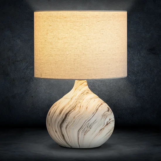 Lampa DAMLA  na ceramicznej podstawie z dolomitu zdobiona beżowymi przecierkami - ∅ 28 x 44 cm - beżowy