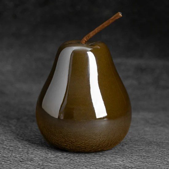 Gruszka - figurka ceramiczna SIMONA z perłowym połyskiem - 8 x 8 x 13 cm - oliwkowy