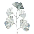 Gałązka świąteczna z liśćmi miłorzębu obsypana srebrnym brokatem - 20 cm - srebrny 2