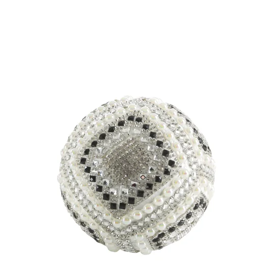 Kula dekoracyjna zdobiona kryształkami i perełkami - ∅ 9 x 9 cm - biały