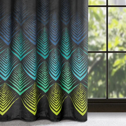 Zasłona czarno, turkusowa z wzorem geometrycznym z tkaniny welwetowej 140x270 cm taśma ANGELINA Zasłona czarno, turkusowa z wzorem geometrycznym z tkaniny welwetowej 140x270 cm taśma ANGELINA - 140 x 270 cm