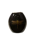 Wazon ceramiczny z nadrukiem złotej ważki - 14 x 7 x 16 cm - czarny 2