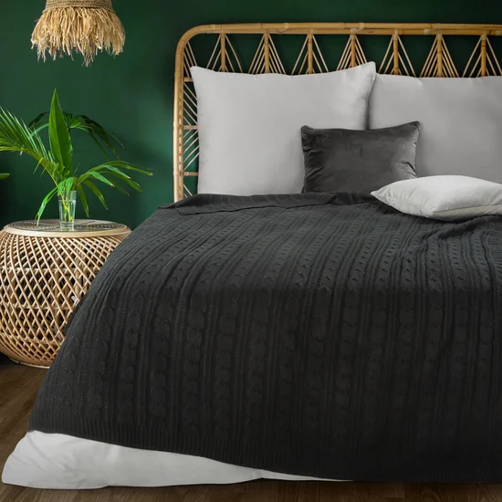 EUROFIRANY PREMIUM Koc AKRYL 2 miękki pled z dzianiny z warkoczami - 130 x 170 cm - czarny