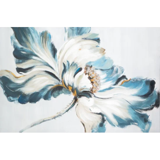 Obraz FLOWER ręcznie malowany na płótnie - 60 x 90 cm - turkusowy