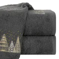 Ręcznik świąteczny SANTA 21 bawełniany z haftem z choinkami i drobnymi kryształkami - 70 x 140 cm - stalowy 1