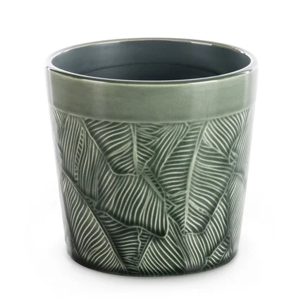 Osłonka ceramiczna DARA z wytłaczanym wzorem liści Osłonka ceramiczna DARA z wytłaczanym wzorem liści - ∅ 14 x 13 cm
