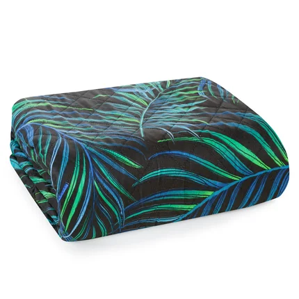DESIGN 91 Narzuta PALMS 1 z nadrukiem palmowych liści pikowana techniką hot press DESIGN 91 Narzuta PALMS 1 z nadrukiem palmowych liści pikowana techniką hot press - 200 x 220 cm