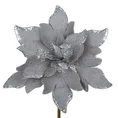 Świąteczny kwiat dekoracyjny z futerka dekorowany brokatem - 28 x 15 cm - srebrny 2