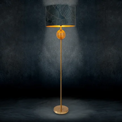 LIMITED COLLECTION Lampa stojąca MUSA 2 z podstawą łączącą szkło i metal oraz welwetowy abażur LIMITED COLLECTION Lampa stojąca MUSA 2 z podstawą łączącą szkło i metal oraz welwetowy abażur - ∅ 46 x 165 cm