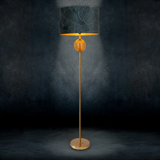 LIMITED COLLECTION Lampa stojąca MUSA 2 z podstawą łączącą szkło i metal oraz welwetowy abażur - ∅ 46 x 165 cm - granatowy