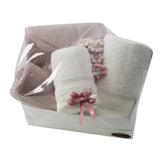 Zestaw prezentowy -  komplet 4 szt ręczników na każdą okazję - 50 x 40 x 30 cm - kremowy