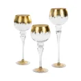 Świecznik bankietowy szklany kielich na wysmukłej nóżce ze złotymi brzegami - ∅ 12 x 30 cm - biały 2