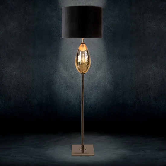LIMITED COLLECTION Lampa stojąca PEONIA 5 z podstawą łączącą szkło i metal oraz welwetowy abażur PASJA CZERNI - ∅ 43 x 157 cm - czarny