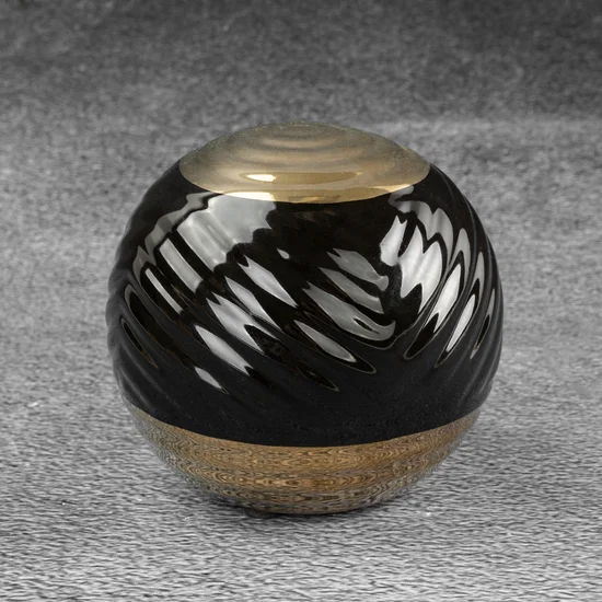 Kula ceramiczna czarno-złota z geometrycznym wzorem - ∅ 9 x 9 cm - czarny