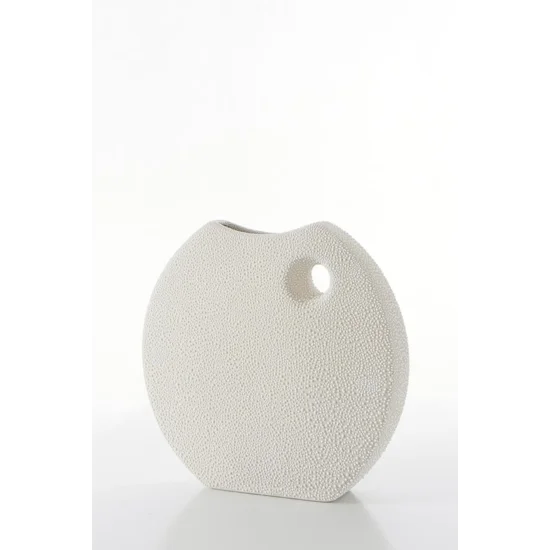 Wazon ceramiczny RISO o nowoczesnym kształcie z efektem rosy - 27 x 7 x 27 cm - kremowy