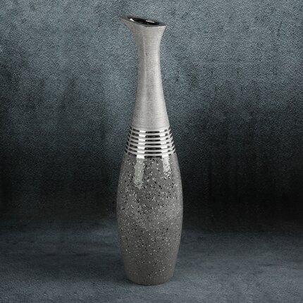 Zdjęcia - Figurka / świecznik Wazon ceramiczny NELI o łączonych fakturach, nowoczesny ∅ 10 x 41 cm srebr