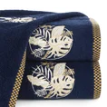 Ręcznik  PALMS bawełniany z haftowaną bordiurą w egzotyczne liście - 70 x 140 cm - granatowy 1