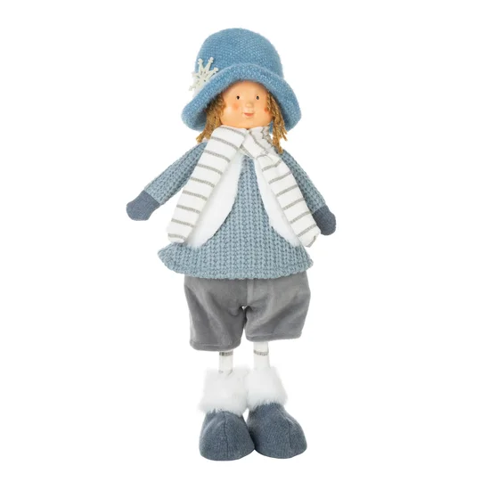 Figurka świąteczna DOLL lalka  w zimowym stroju z miękkich tkanin - 21 x 13 x 45 cm - niebieski