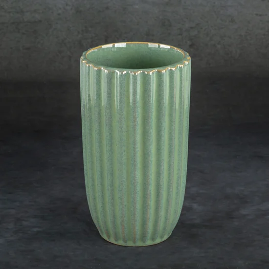 Wazon ceramiczny na donicę ARINA ze żłobieniami - ∅ 12 x 20 cm - zielony