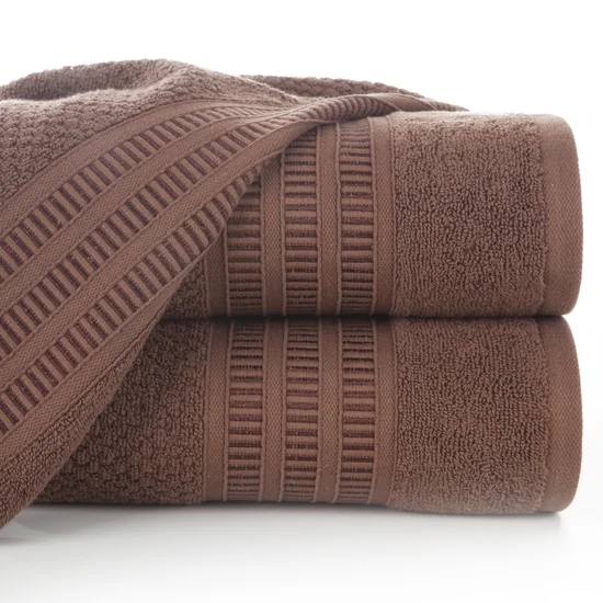 Ręcznik bawełniany ROSITA o ryżowej strukturze z żakardową bordiurą z geometrycznym wzorem, brązowy - 30 x 50 cm - brązowy