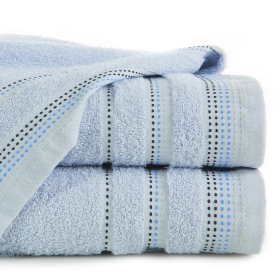 Ręcznik POLA z żakardową bordiurą zdobioną stebnowaniem - 30 x 50 cm - niebieski
